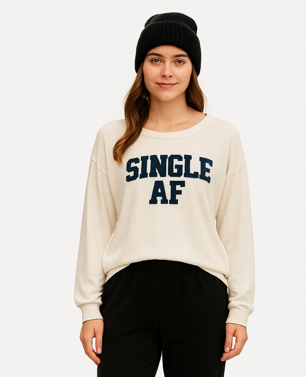 Wildfox Single AF Lounge Top Cream Pullover Women’s L Soft Cozy Loungewear Shirt